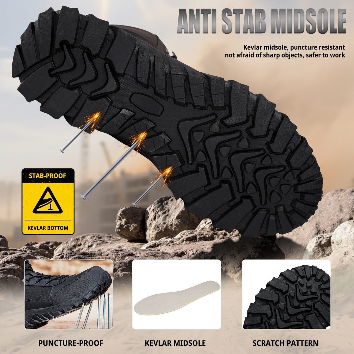 AMOX Men's Steel Toe Work Boots 8 inch Lightweight Comfortable Indestructible Puncture Proof for Industrial Construction Warehouse Roofing Logger Riding Safety