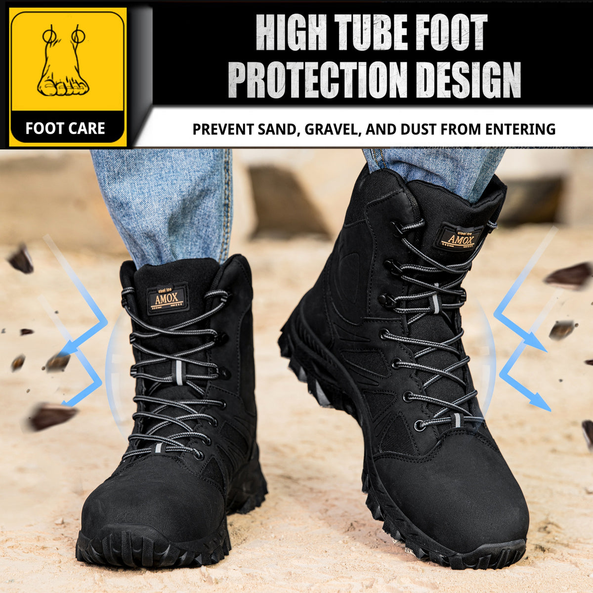 AMOX Steel Toe Boots for Men Comfortable Lightweight Work Boots for Men Slip Resistant High Top Steel Toe Safety Shoes Puncture Resistant Midsole for Construction Warehouse Work