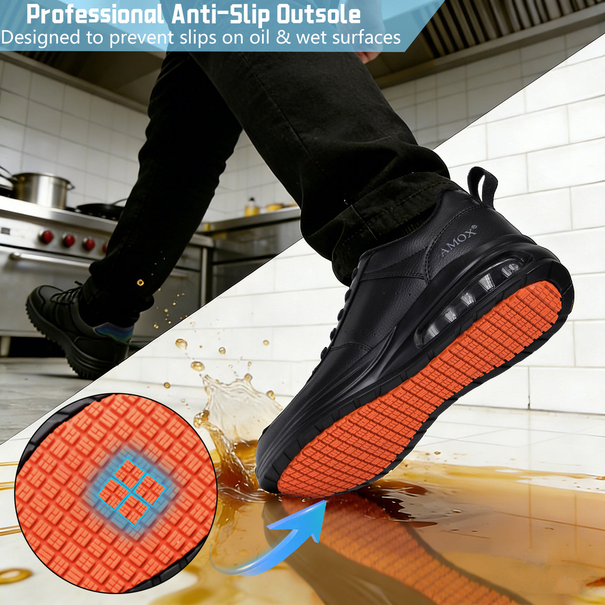 AMOX Non Slip Work Shoes for Men Food Service Slip Resistant Sneakers Casual Comfortable with Cushioning for Chef Kitchen Restaurant Walking