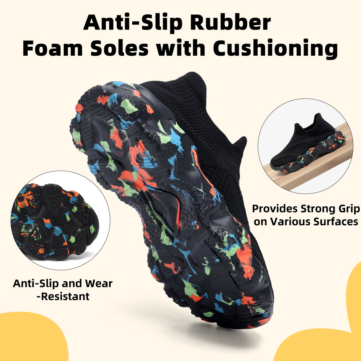 CZV Kids' Sock Sneakers Lightweight Breathable Slip-On Shoes for Boys & Girls - Non-Slip Casual Walking Shoes for Toddler/Little Kid