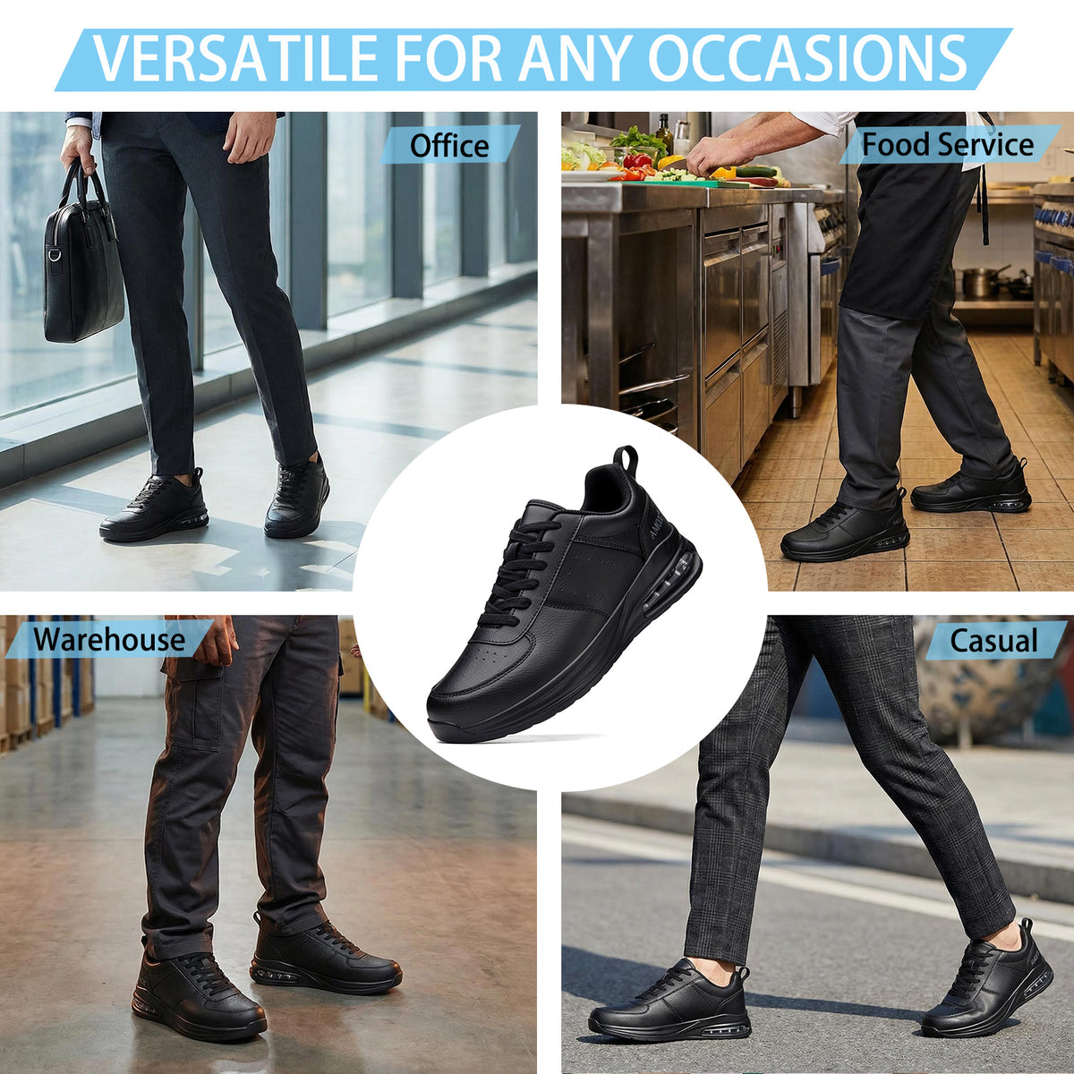 AMOX Non Slip Work Shoes for Men Food Service Slip Resistant Sneakers Casual Comfortable with Cushioning for Chef Kitchen Restaurant Walking