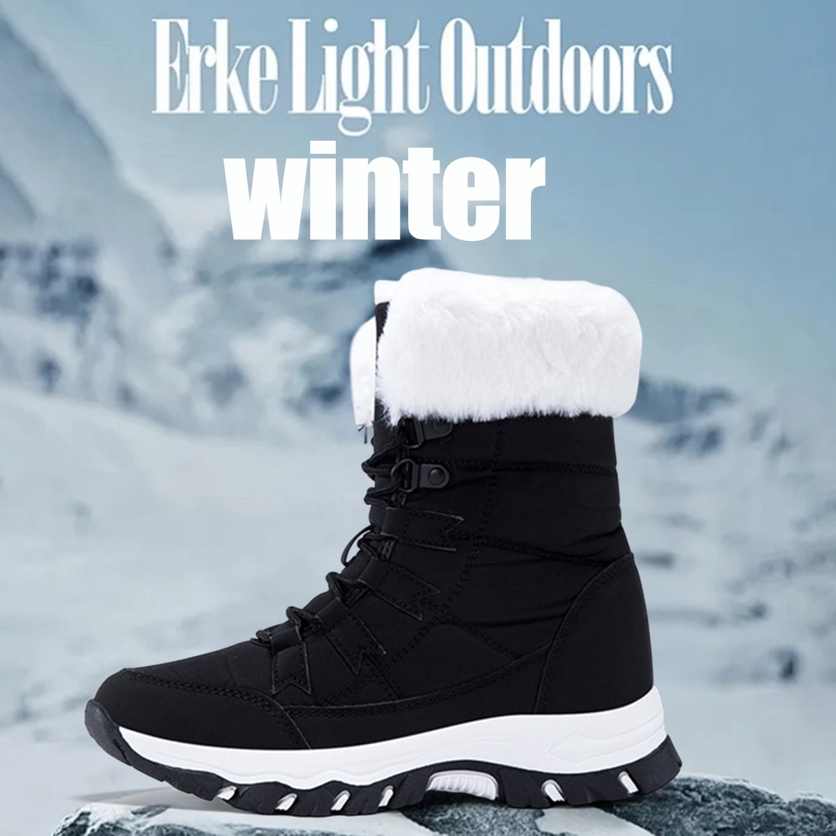 CZV Boys & Girls Black Non-Slip Snow Boots, Warm Fleece Lined Boots for School, Hiking and Outdoor Play