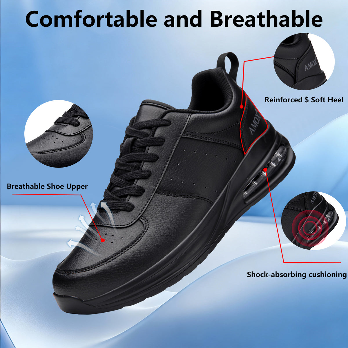 AMOX Non Slip Work Shoes for Men Food Service Slip Resistant Sneakers Casual Comfortable with Cushioning for Chef Kitchen Restaurant Walking