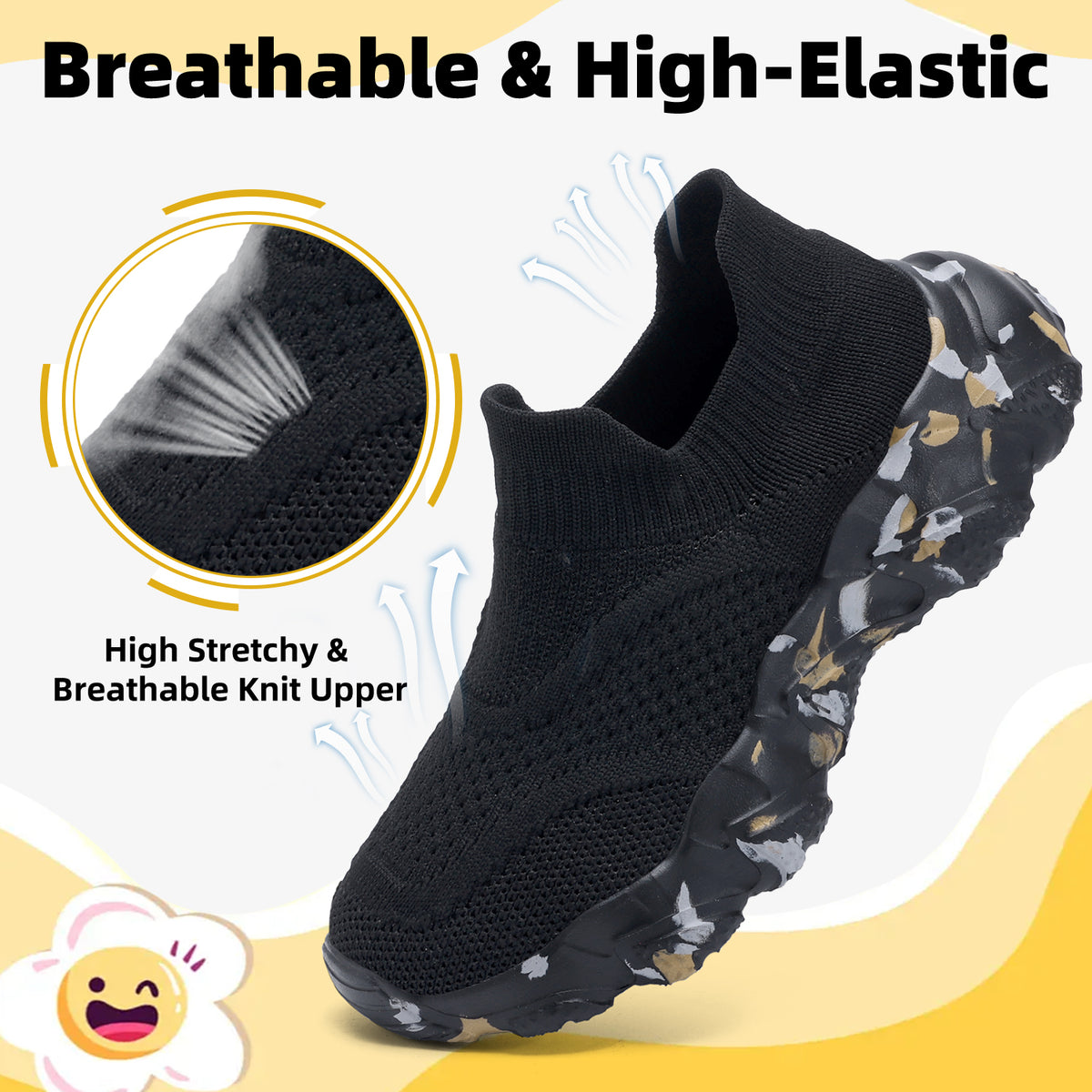 CZV Kids' Sock Sneakers Lightweight Breathable Slip-On Shoes for Boys & Girls - Non-Slip Casual Walking Shoes for Toddler/Little Kid