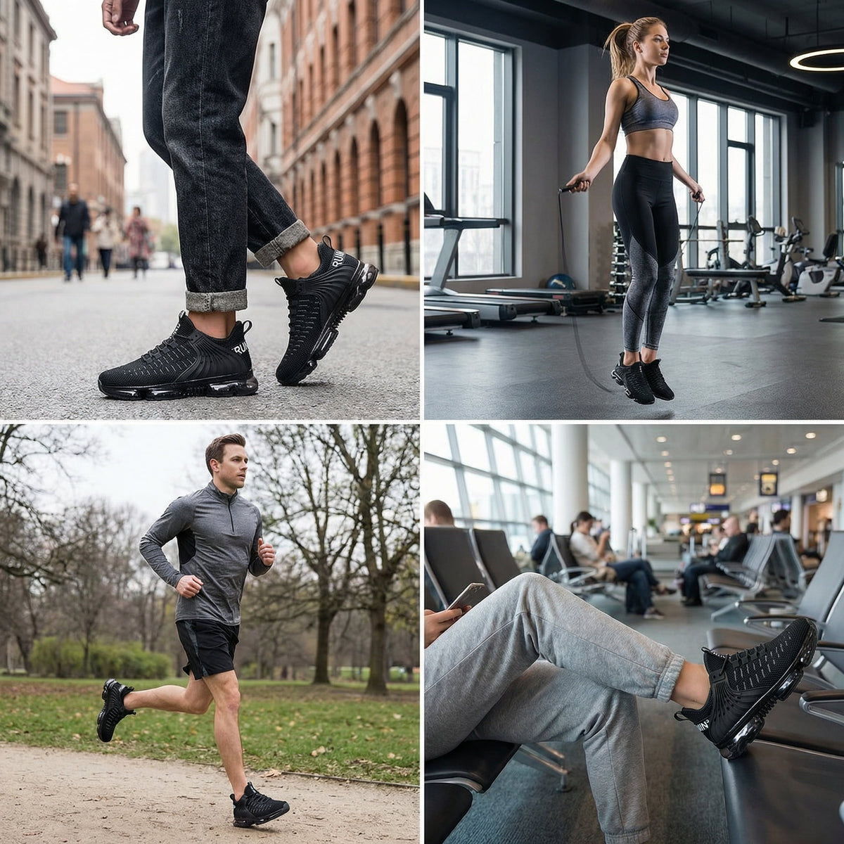Running Sports Shoes,AMOX Men's Casual Air Cushioned Running Shoes Lightweight Breathable Walking Sneakers for Jogging and Daily Walking,Black Non Slip Fashion Running Shoes for Men