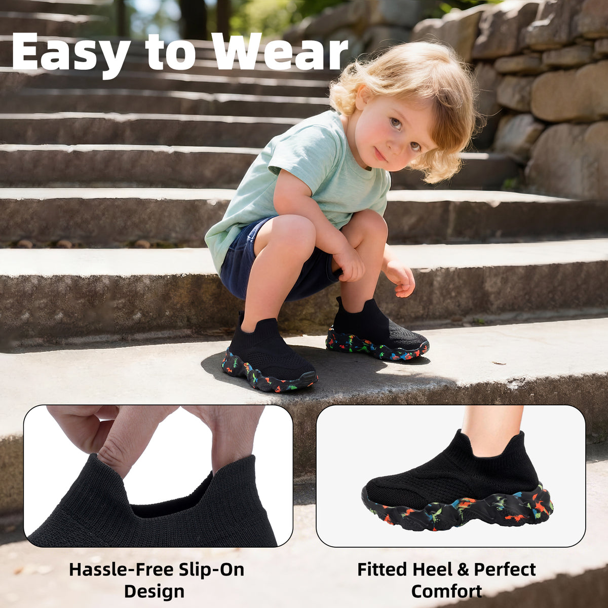 CZV Kids' Sock Sneakers Lightweight Breathable Slip-On Shoes for Boys & Girls - Non-Slip Casual Walking Shoes for Toddler/Little Kid