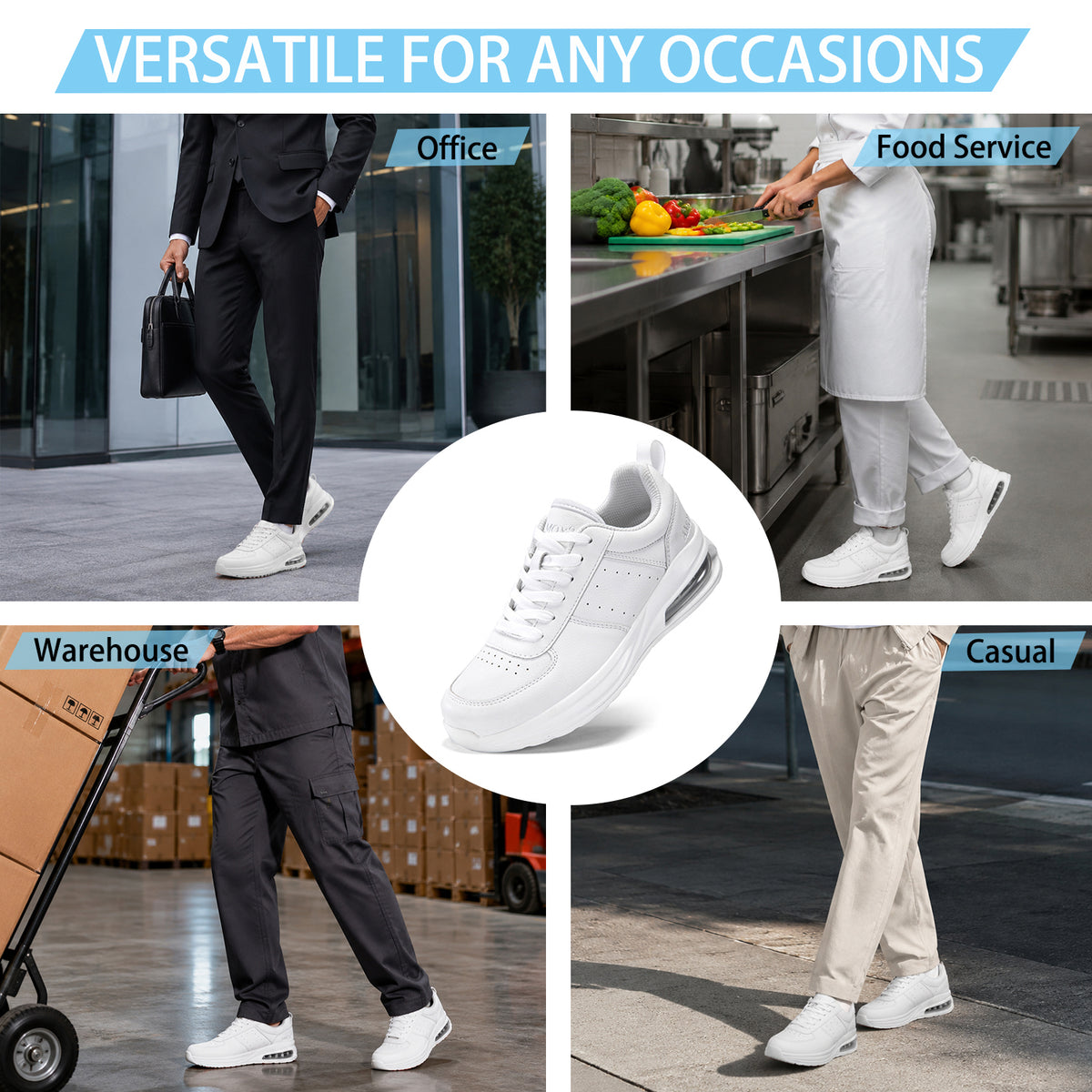 AMOX Non Slip Work Shoes for Men Food Service Slip Resistant Sneakers Casual Comfortable with Cushioning for Chef Kitchen Restaurant Walking