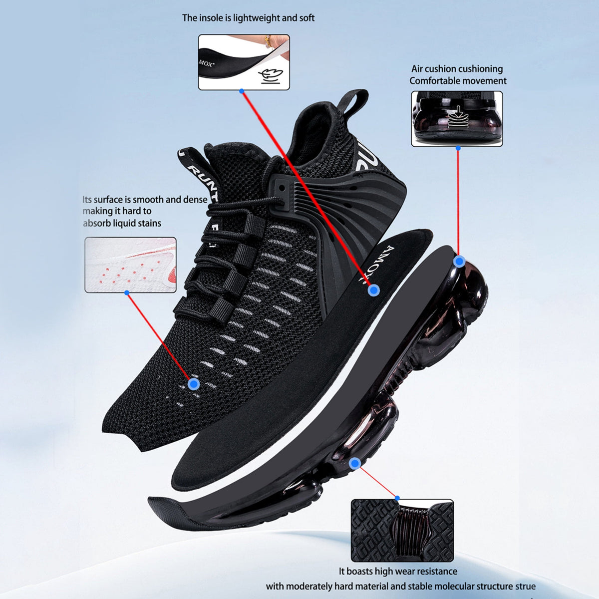 CZV Men Running Sports Shoes Walking Sneakers Air Cushion Non Slip Breathable Fashion Casual with Mesh Athletic Shoes
