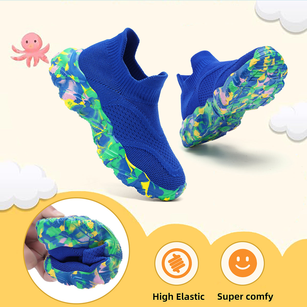 CZV Kids' Sock Sneakers Lightweight Breathable Slip-On Shoes for Boys & Girls - Non-Slip Casual Walking Shoes for Toddler/Little Kid