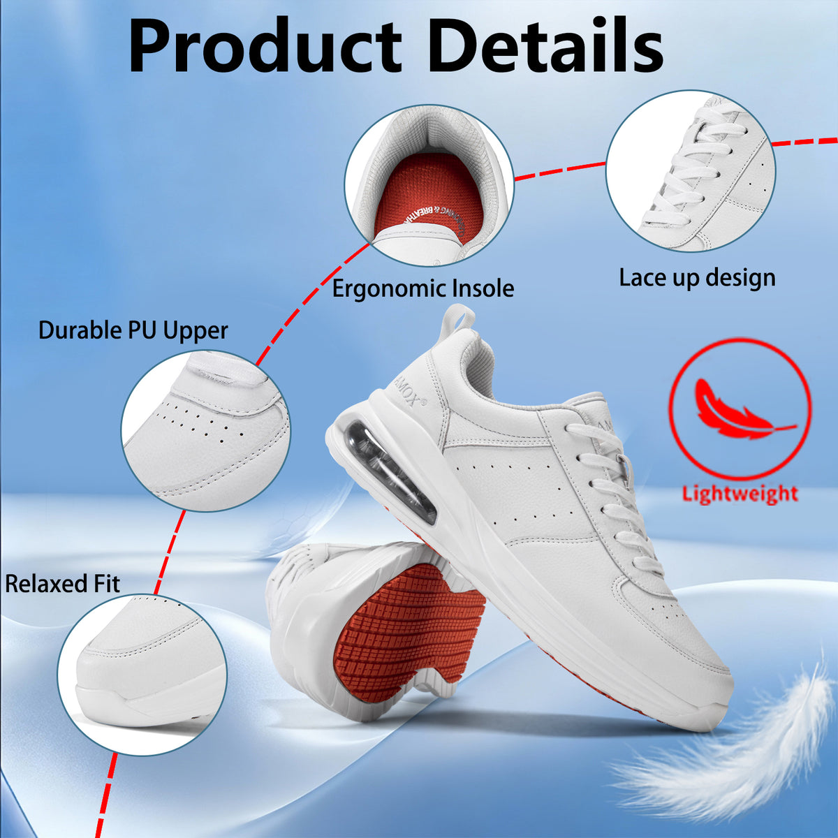 AMOX Non Slip Work Shoes for Men Food Service Slip Resistant Sneakers Casual Comfortable with Cushioning for Chef Kitchen Restaurant Walking