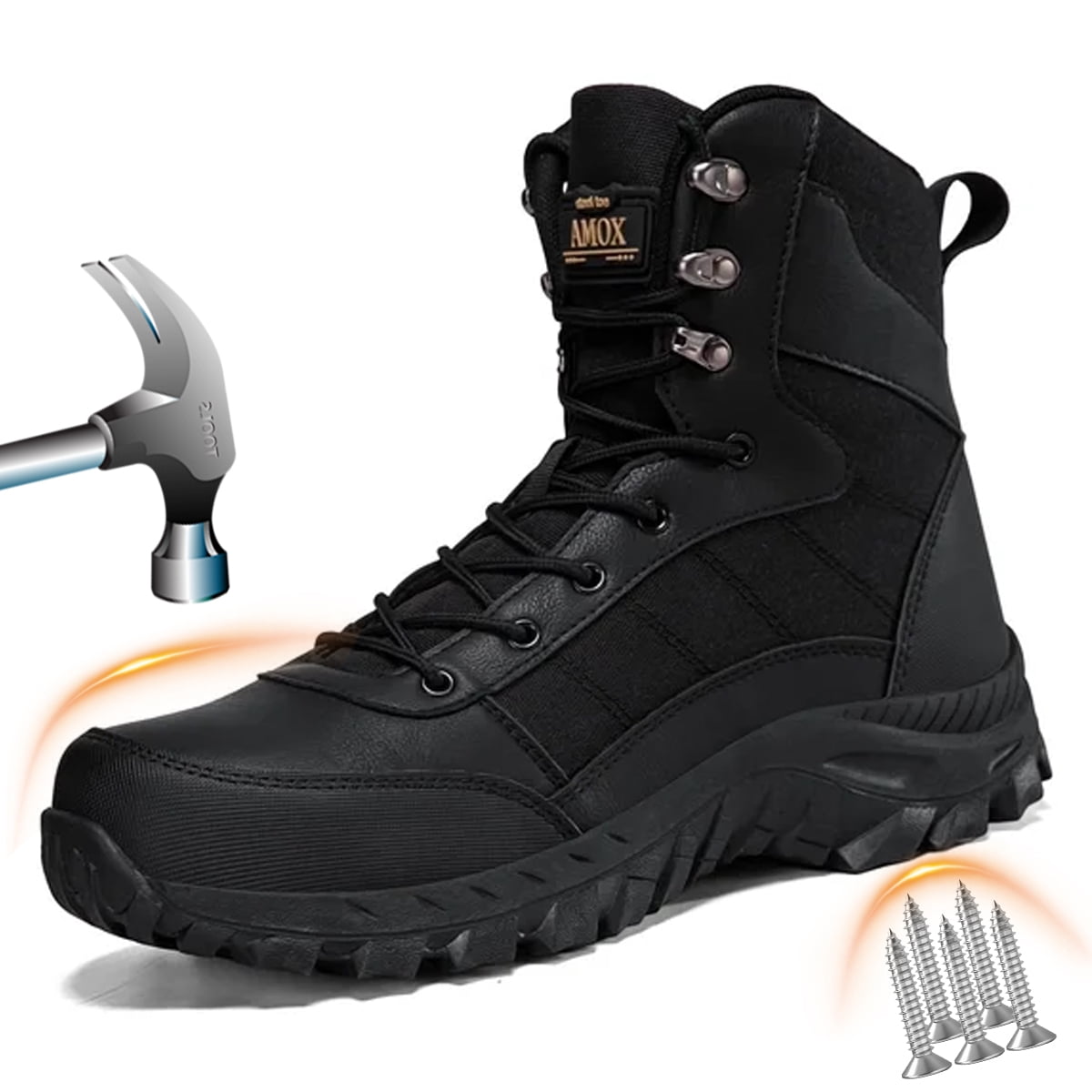 AMOX Men's Steel Toe Work Boots 8" Lightweight
