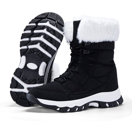 CZV Boys & Girls Black Non-Slip Snow Boots, Warm Fleece Lined Boots for School, Hiking and Outdoor Play