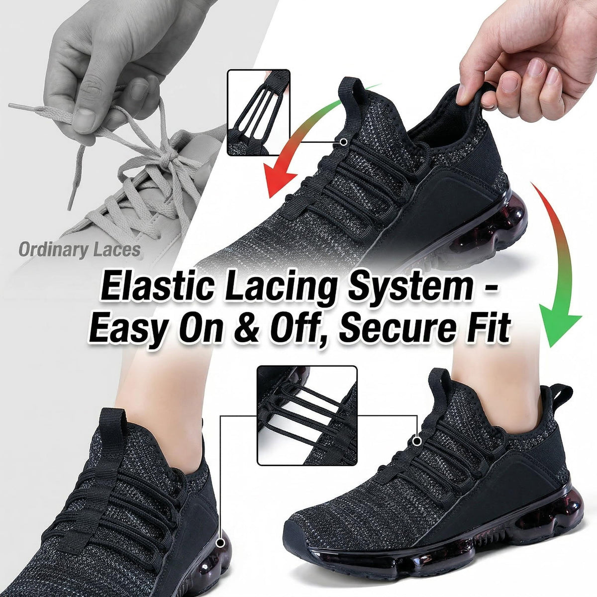 Running Sports Shoes,AMOX Men's Casual Air Cushioned Running Shoes Lightweight Breathable Walking Sneakers for Jogging and Daily Walking,Black Non Slip Fashion Running Shoes for Men