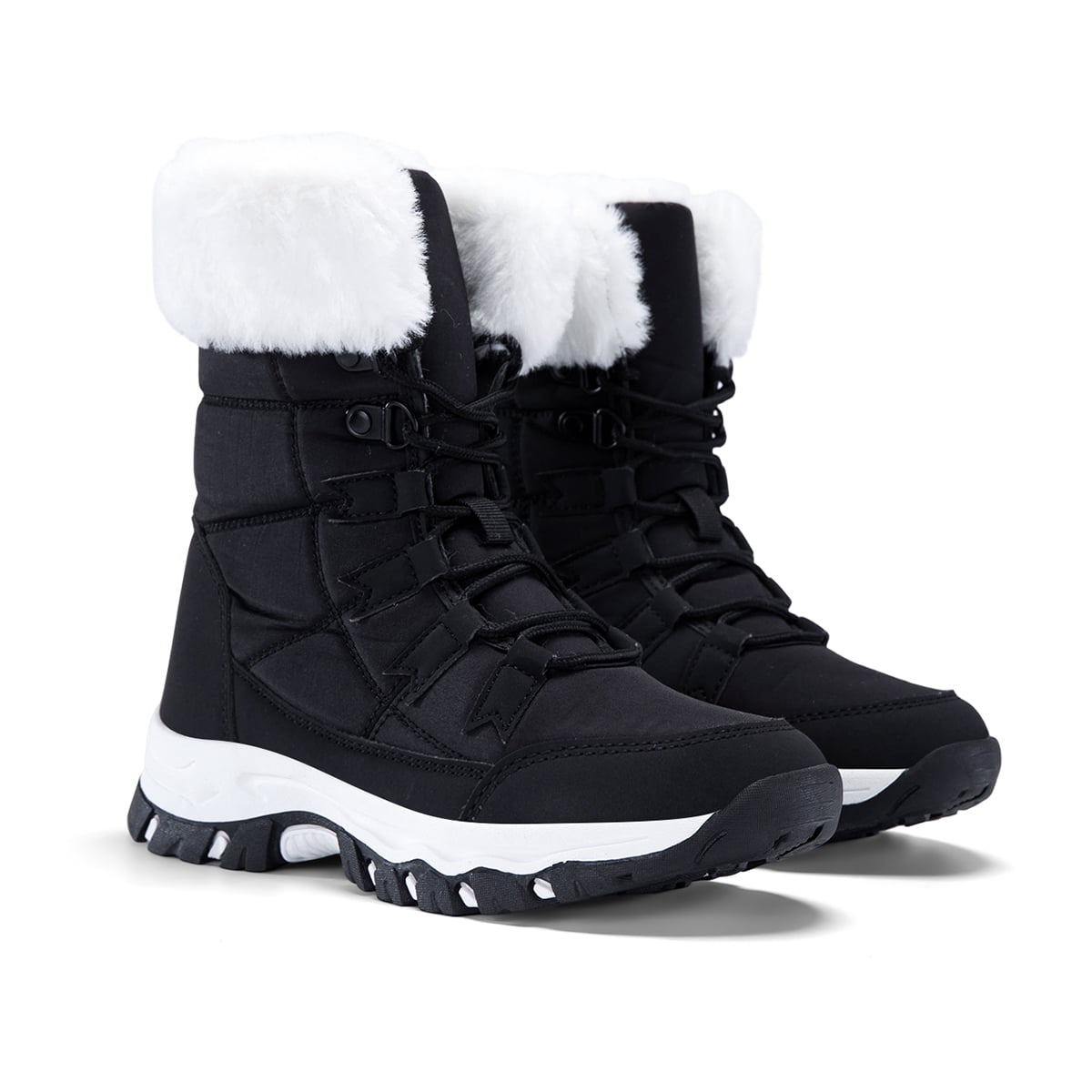 CZV Boys & Girls Black Non-Slip Snow Boots, Warm Fleece Lined Boots for School, Hiking and Outdoor Play