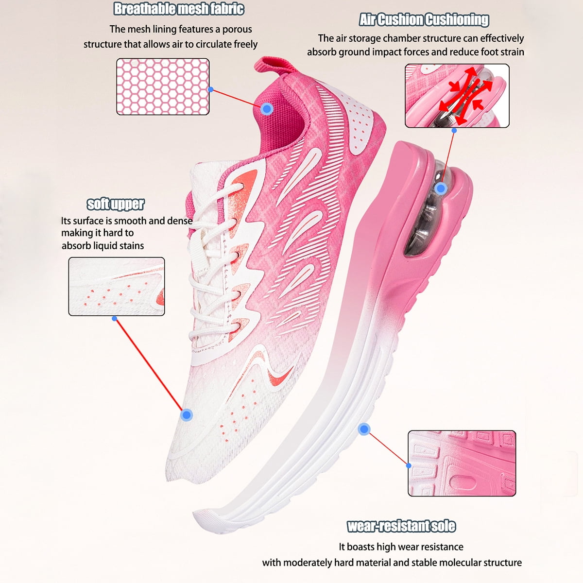 CZV Women's Shock Absorption Running Shoes, Breathable Mesh Lightweight Athletic Sneakers for College, Commute, Walking, Gym, Casual